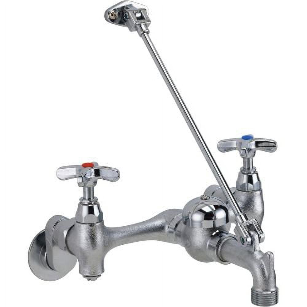 Delta Commercial Wall-Mount Chrome Faucet with Cross Handles and Pail Hook