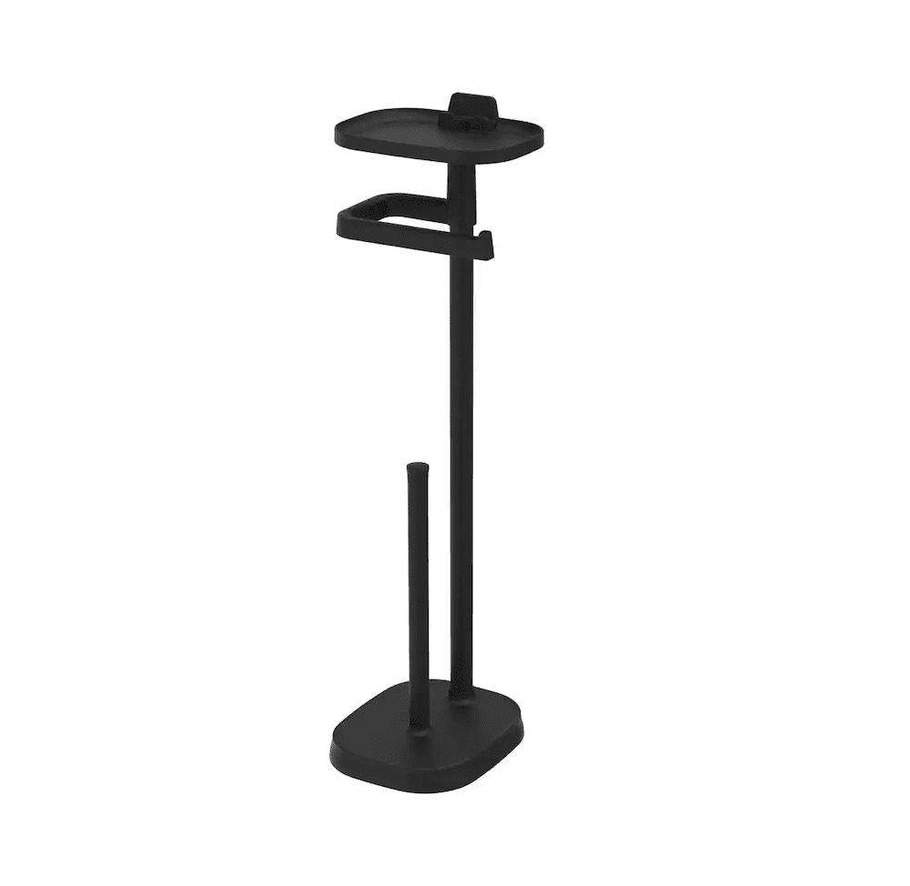 Matte Black Freestanding Toilet Paper Holder with Shelf and Reserve