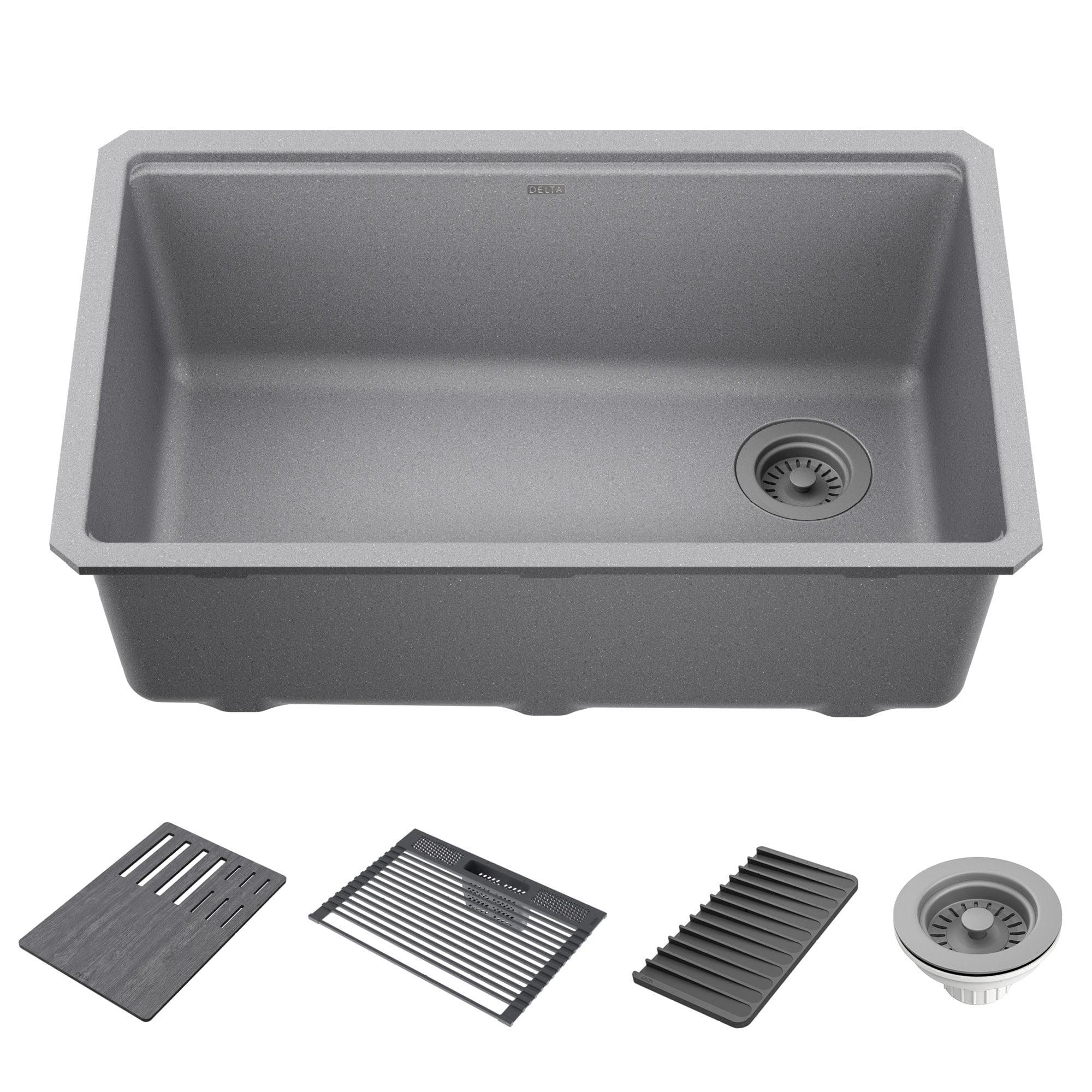 Delta Everest™ 33" L Granite Composite Workstation Kitchen Sink Drop-In Top Mount Single Bowl with WorkFlow™ Ledge