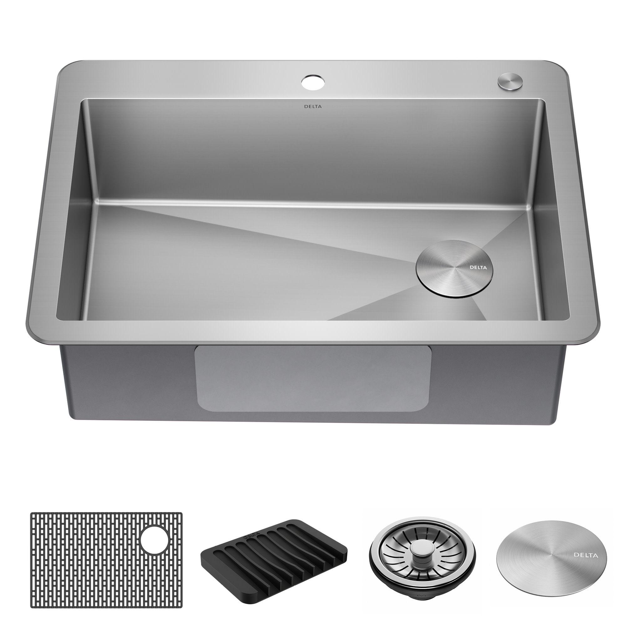 Delta Marca™ Drop-In Undermount Stainless Steel Single Bowl Kitchen Sink with Accessories