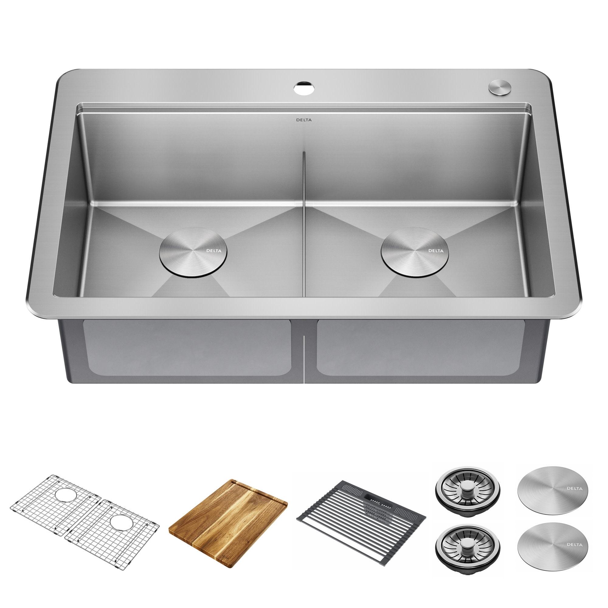 Delta 33" Stainless Steel Double Bowl Drop-In Kitchen Sink