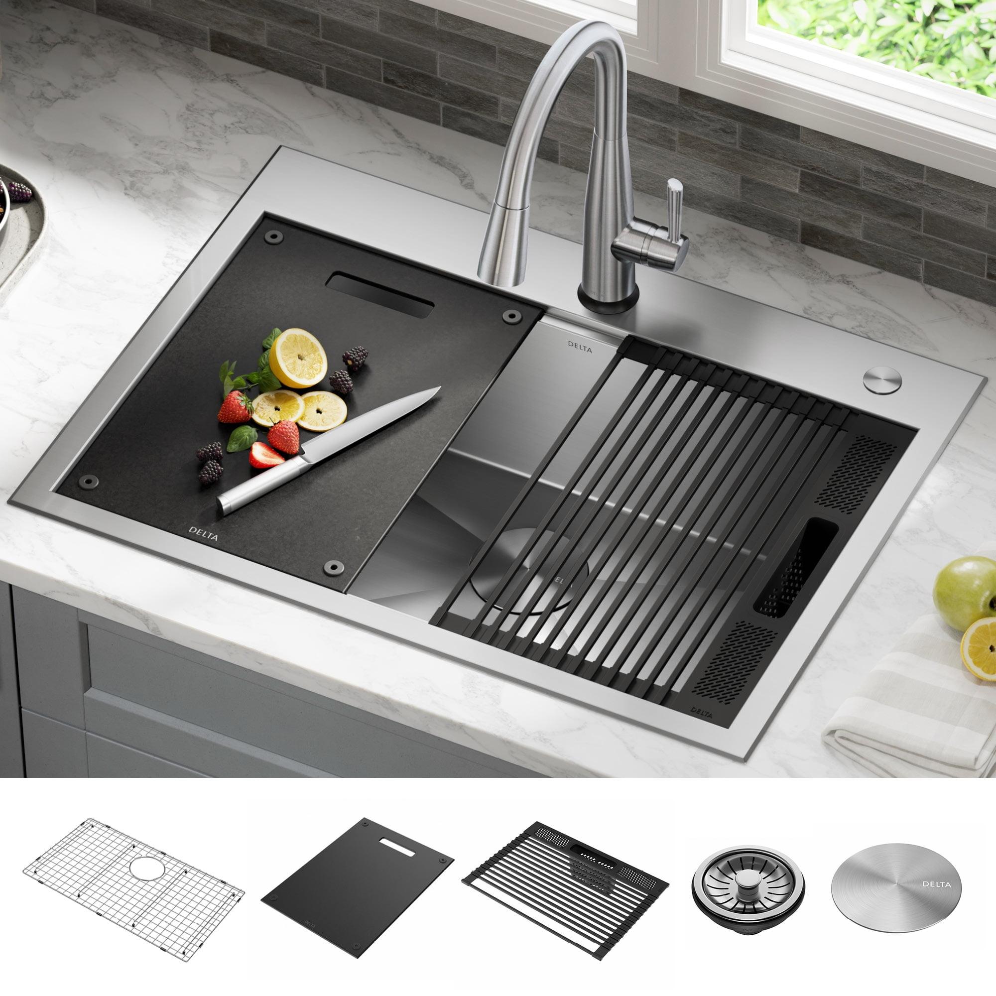 Delta Rivet™ 30" L Workstation Kitchen Sink Drop-In Top Mount 16 Gauge  Stainless Steel Single Bowl