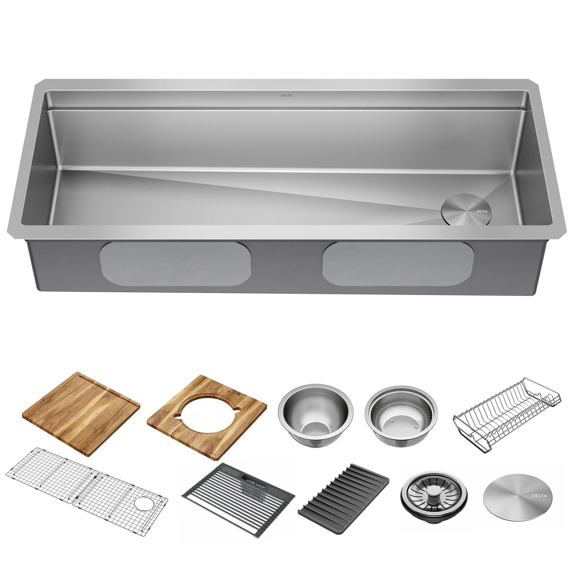 Delta Lorelai™ 45" L Workstation Kitchen Sink Undermount 16 Gauge Stainless Steel Single Bowl with 2-Tier WorkFlow™ Ledge