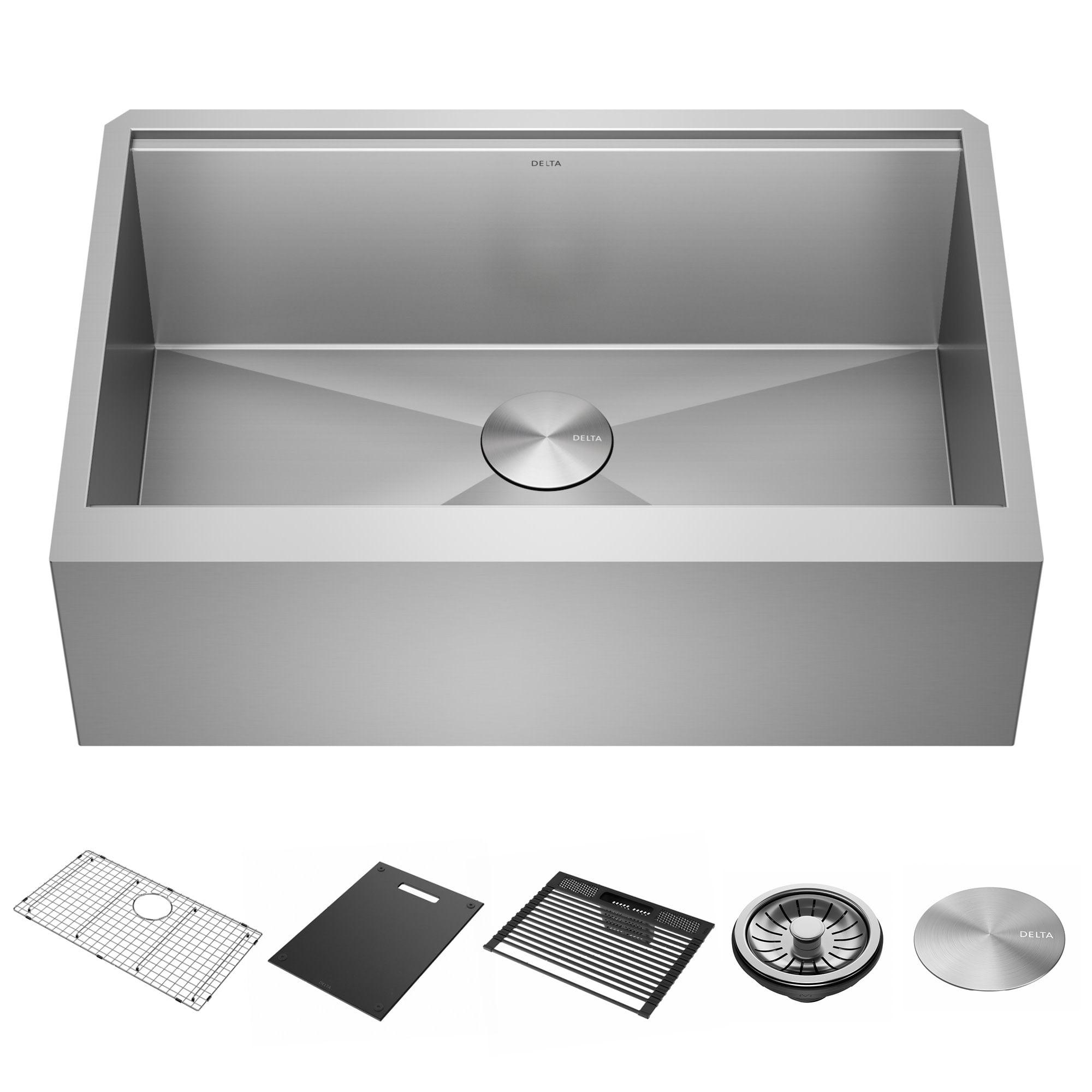 Delta Rivet™ 30" L Workstation Farmhouse Apron Front Kitchen Sink Undermount 16 Gauge Stainless Steel Single Bowl