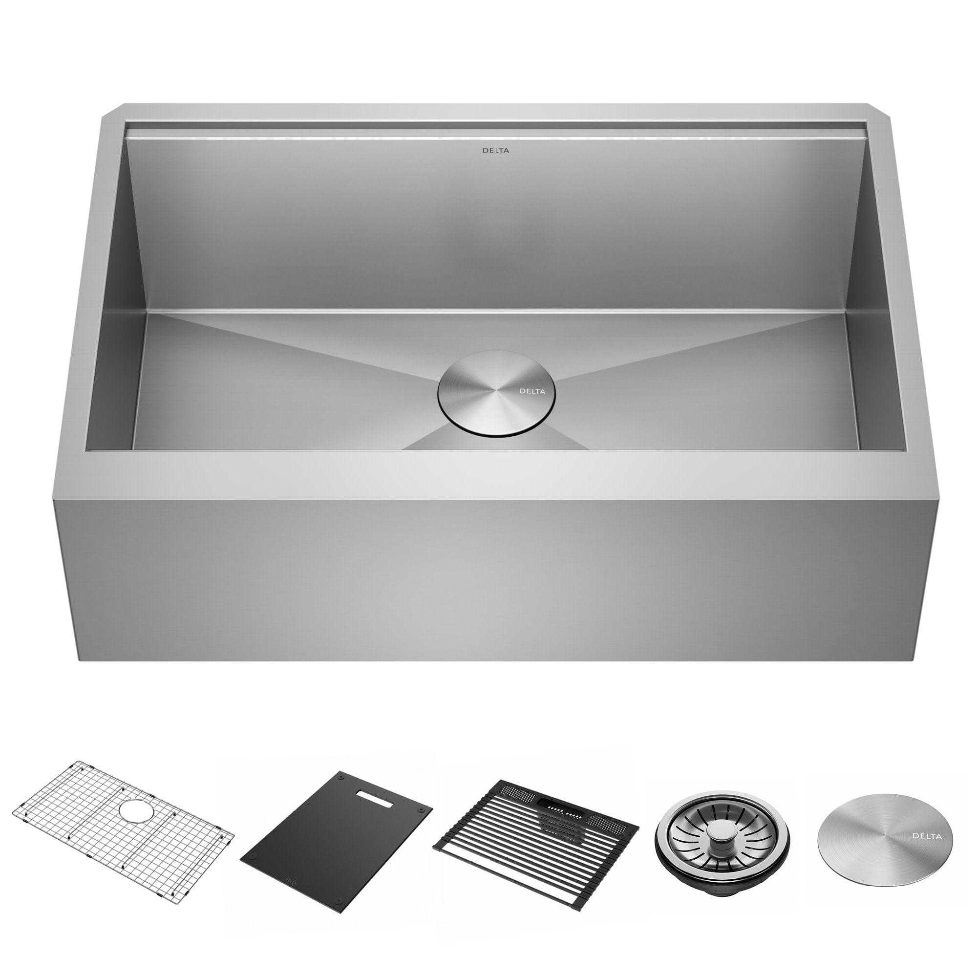 Delta Rivet 33" Stainless Steel Farmhouse Workstation Sink