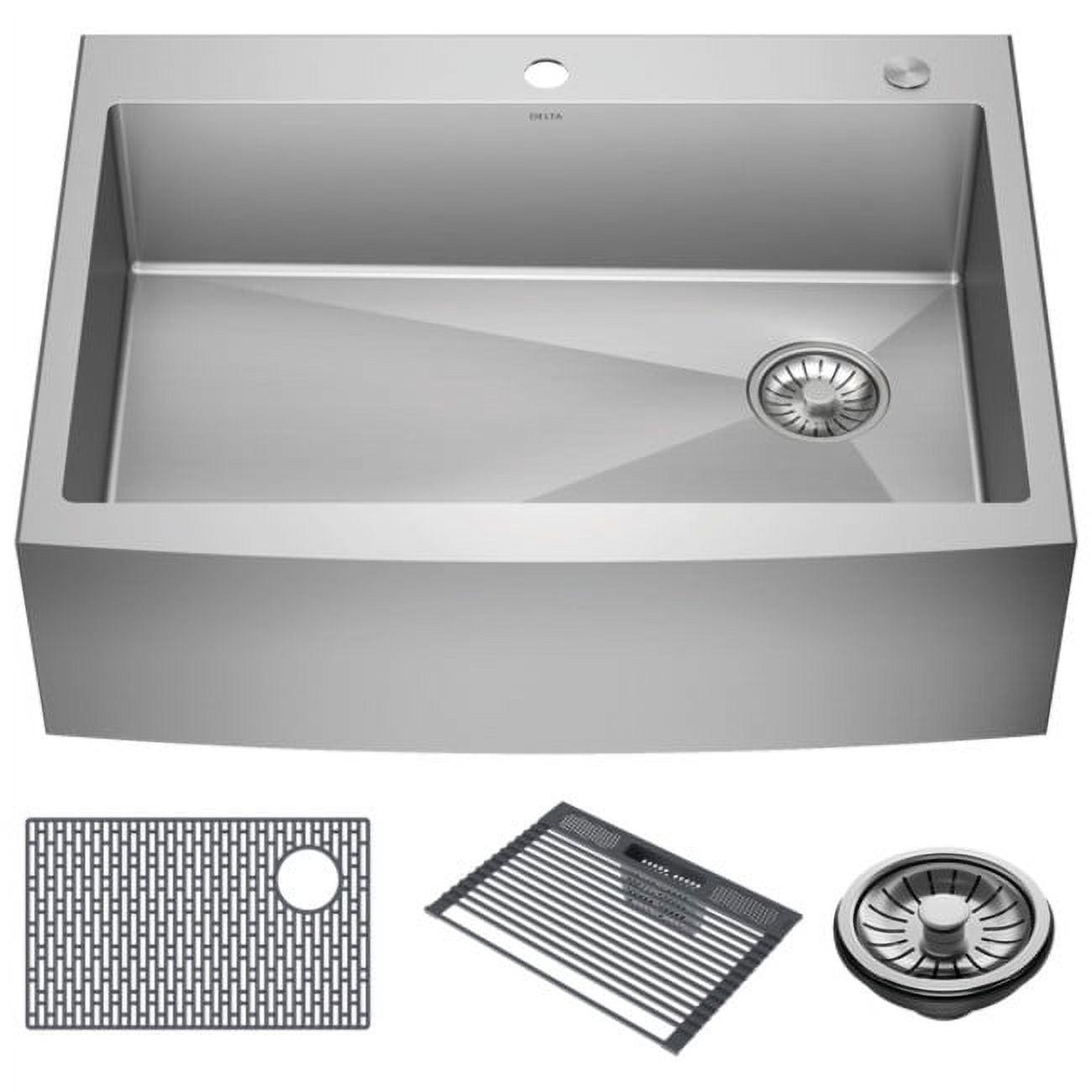 Lenta Retrofit Farmhouse Apron Front 16 Gauge Stainless Steel Single Bowl Kitchen Sink for Top Mount Installation