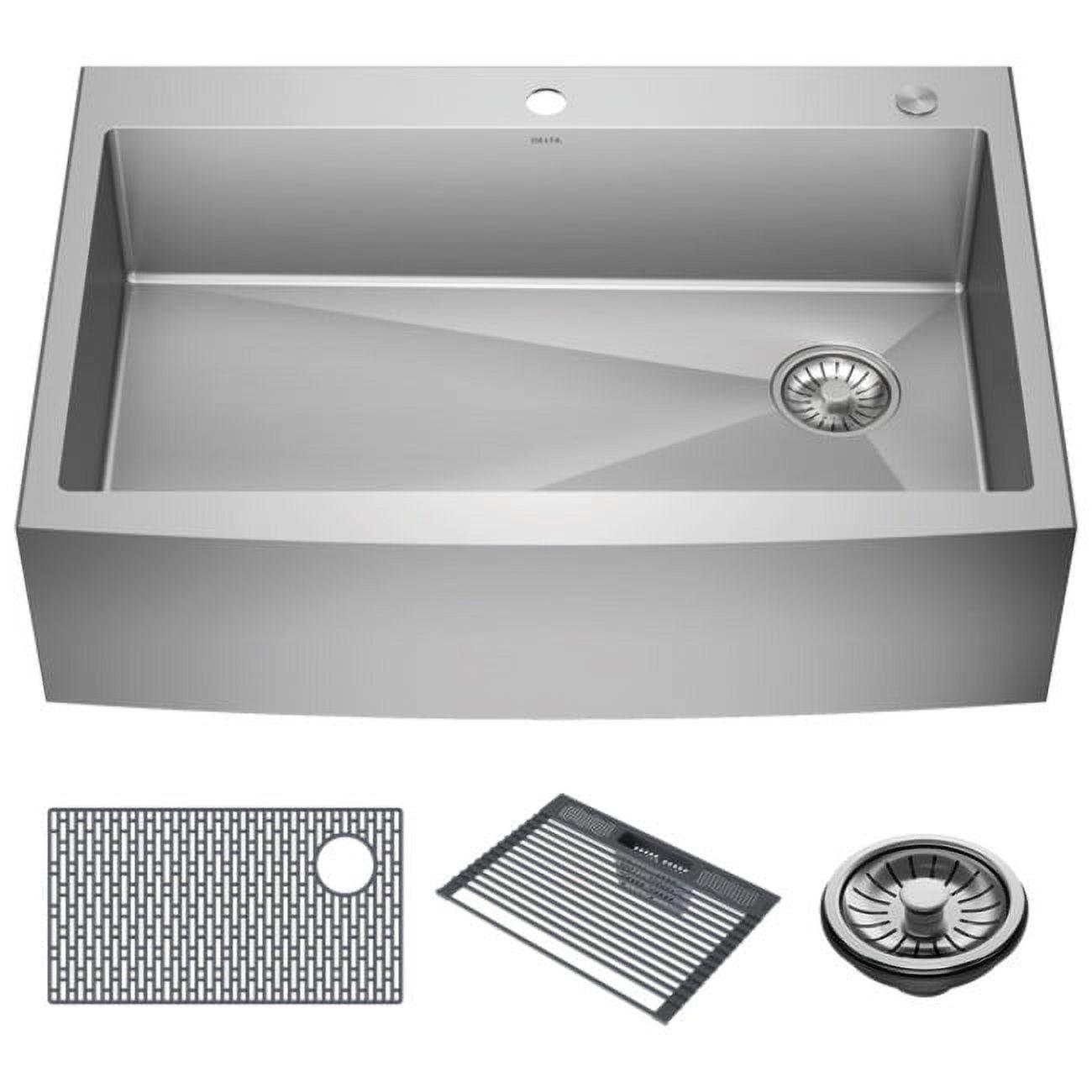 Lenta Retrofit Farmhouse Apron Front 16 Gauge Stainless Steel Single Bowl Kitchen Sink for Top Mount Installation