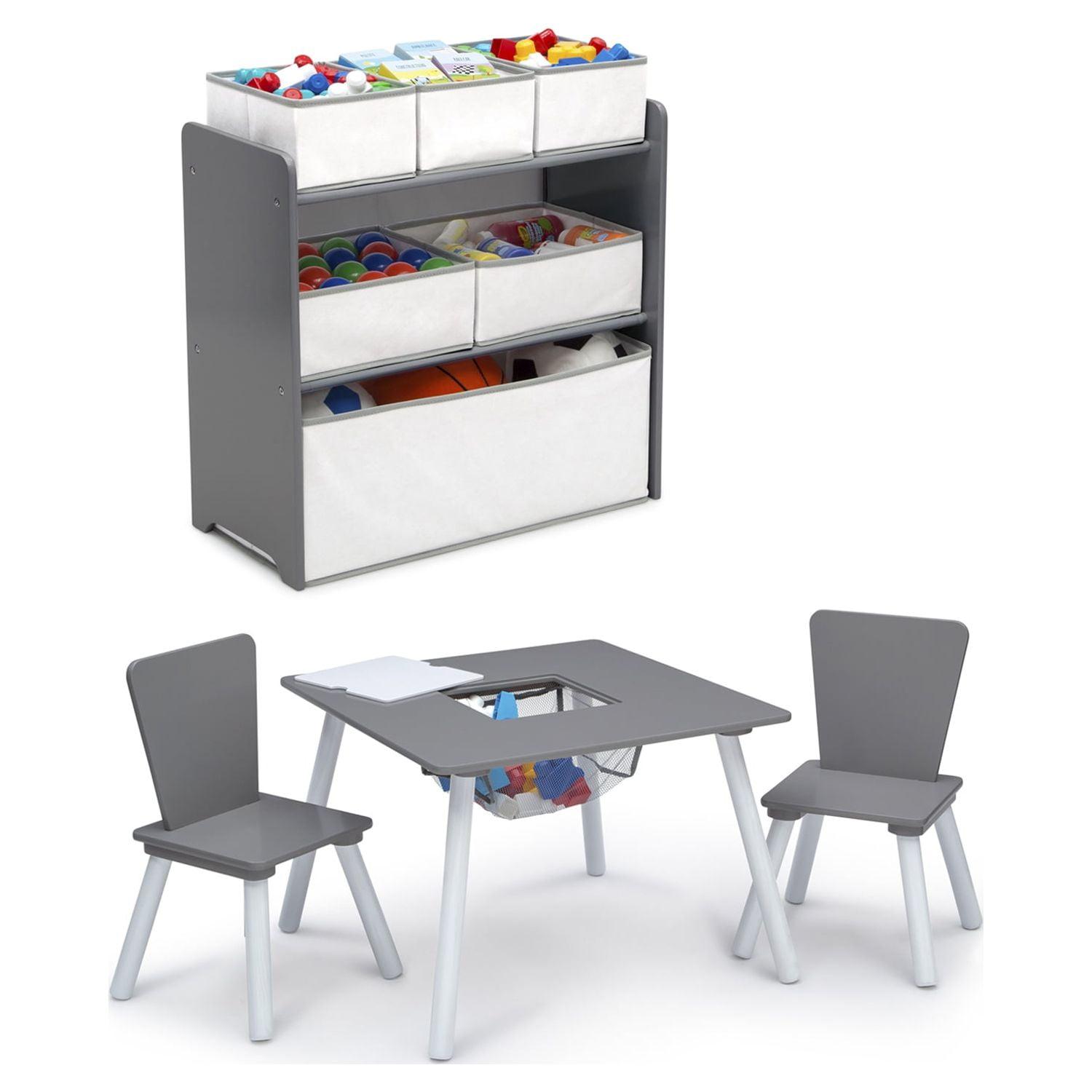 Grey and White Wooden Toddler Playroom Set with Storage