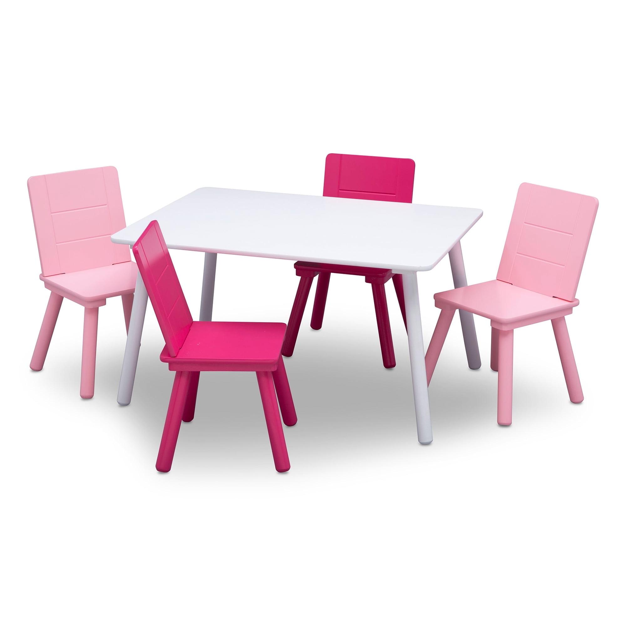 Pink and White Wooden Kids Table and Chair Set, 5-Piece