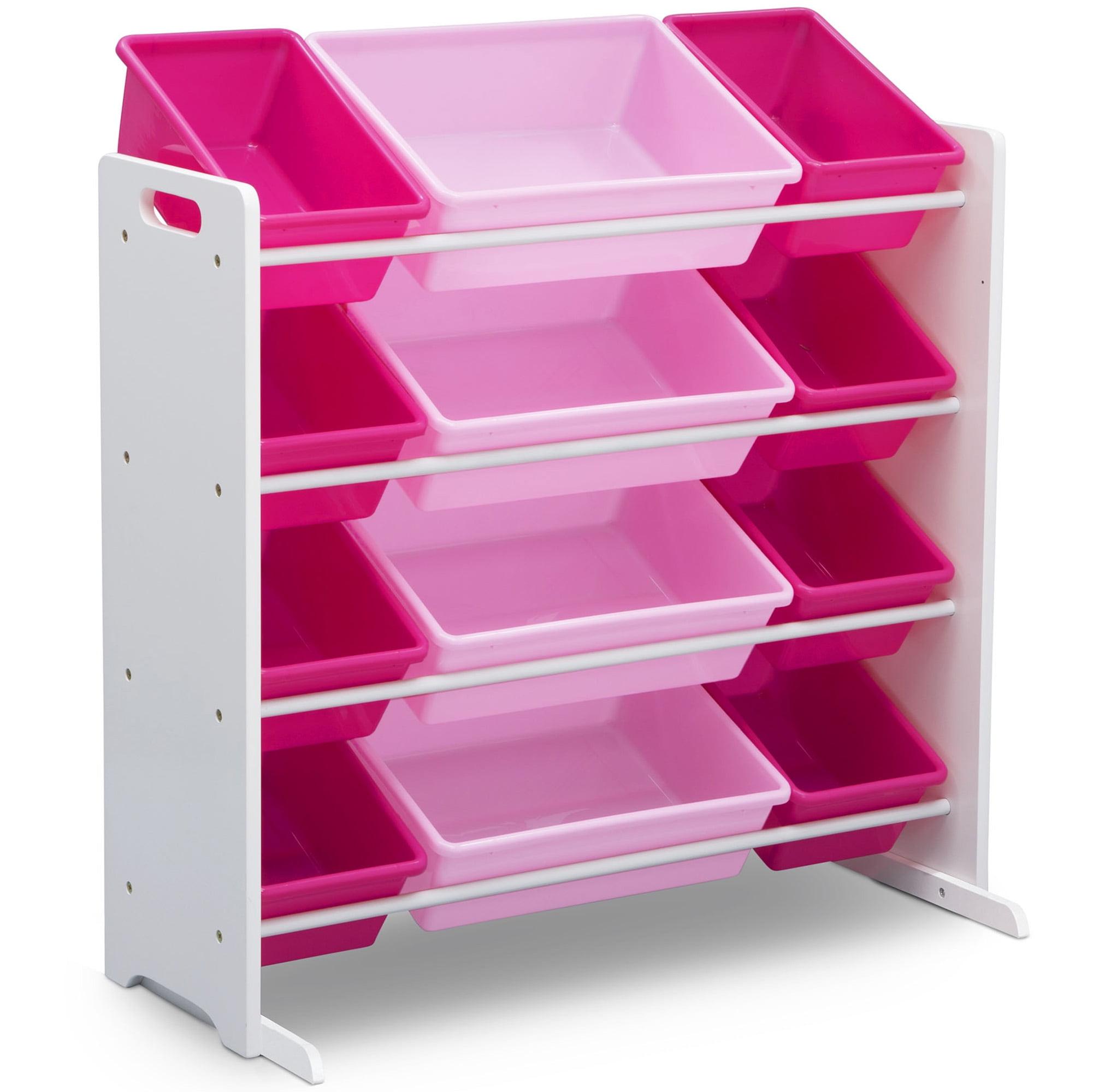 Bianca White and Pink Kids Storage Organizer with 12 Plastic Bins