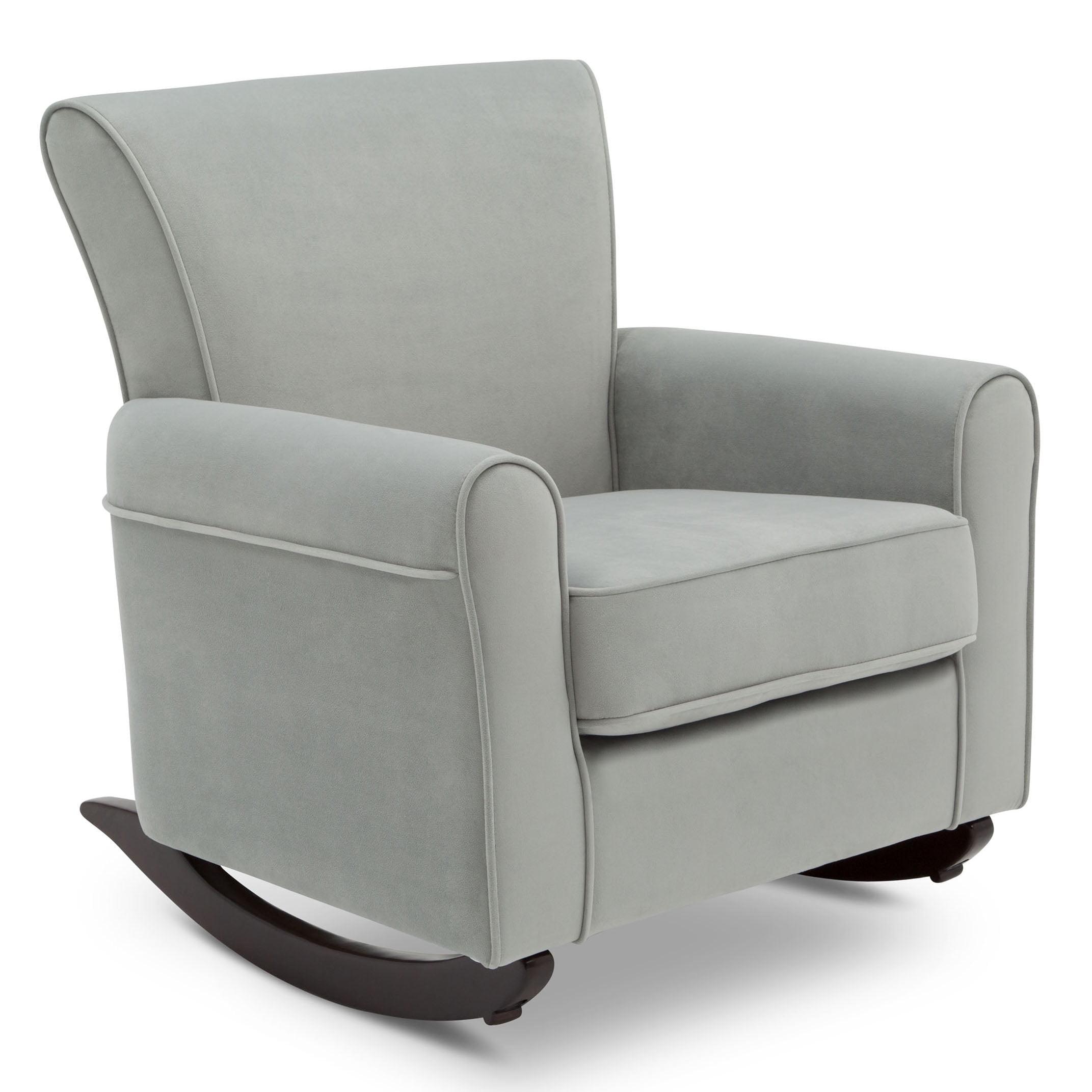 Mist Gray Fabric Rocking Chair with Dark Wood Base