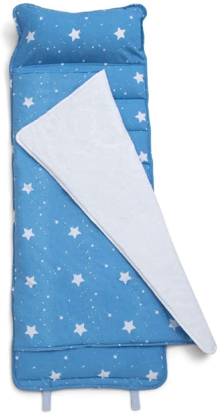 Delta Children Nap Mat with Included Pillow and Blanket for Toddlers and Kids | Features Carry Handle with Strap Closure | Rollup Design | Ideal for Preschool and Daycare, Deep Space
