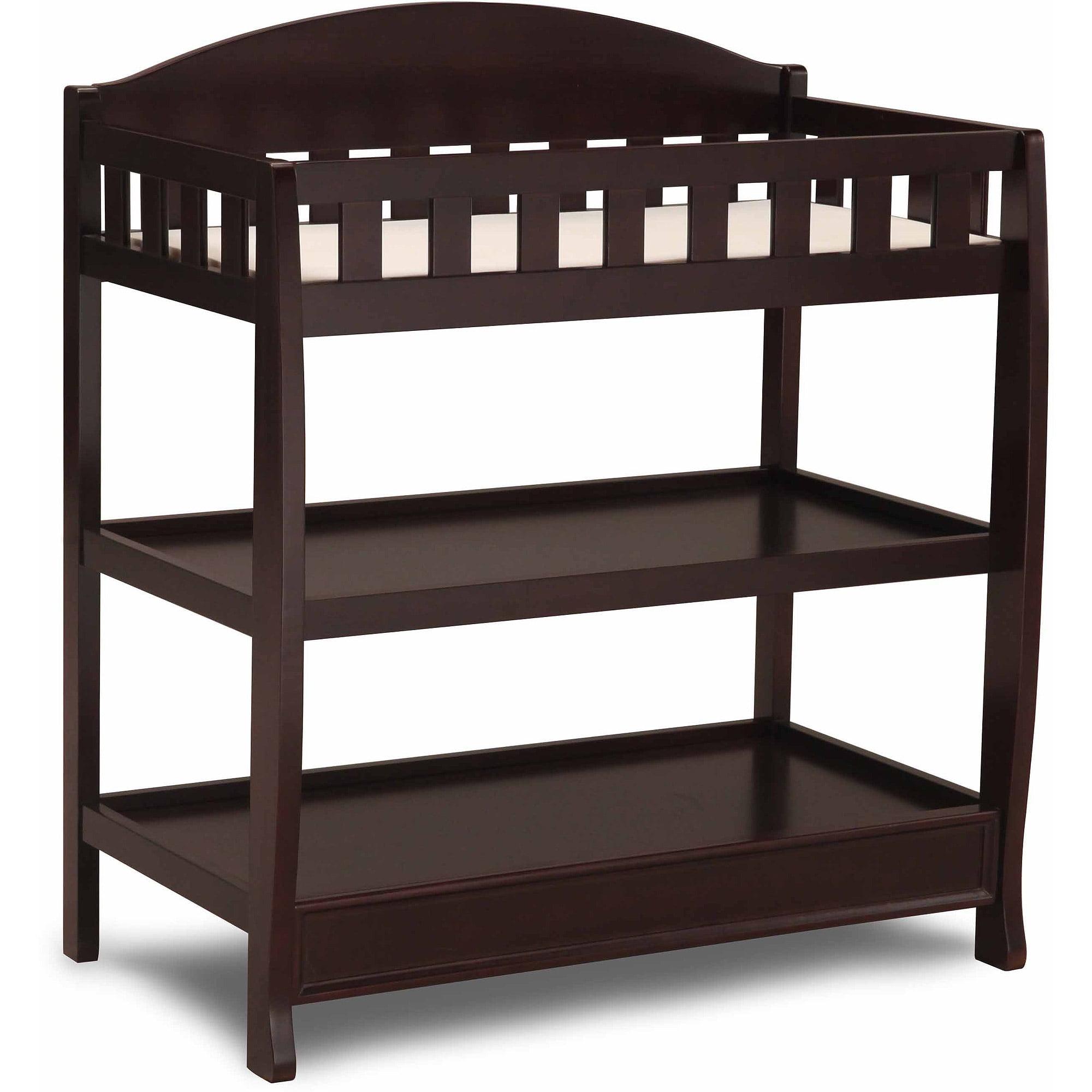 Dark Brown Wood Infant Changing Table with Safety Strap