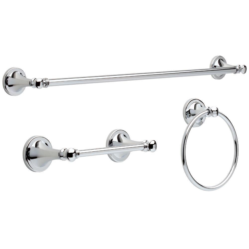 Delta Silverton 3-Piece Bath Hardware Set in Chrome with Towel Ring, Toilet Paper Holder and 24 in. Towel Bar, Grey