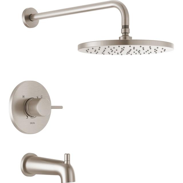Modern Raincan Round Single-Function Tub and Shower Faucet Set, Valve Trim Kit, Rainfall Shower Head