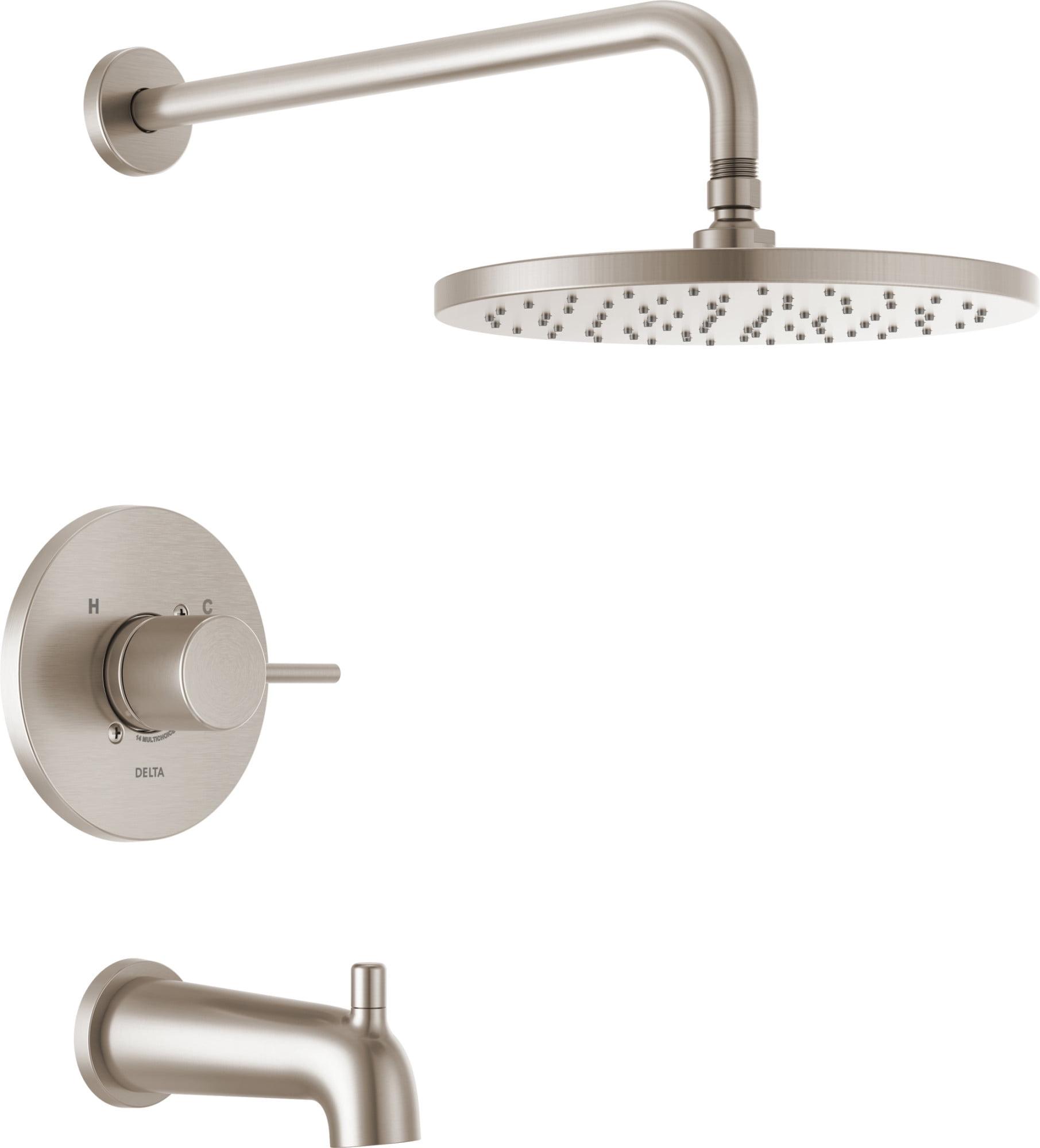 Modern Raincan Round Single-Function Tub and Shower Faucet Set, Valve Trim Kit, Rainfall Shower Head