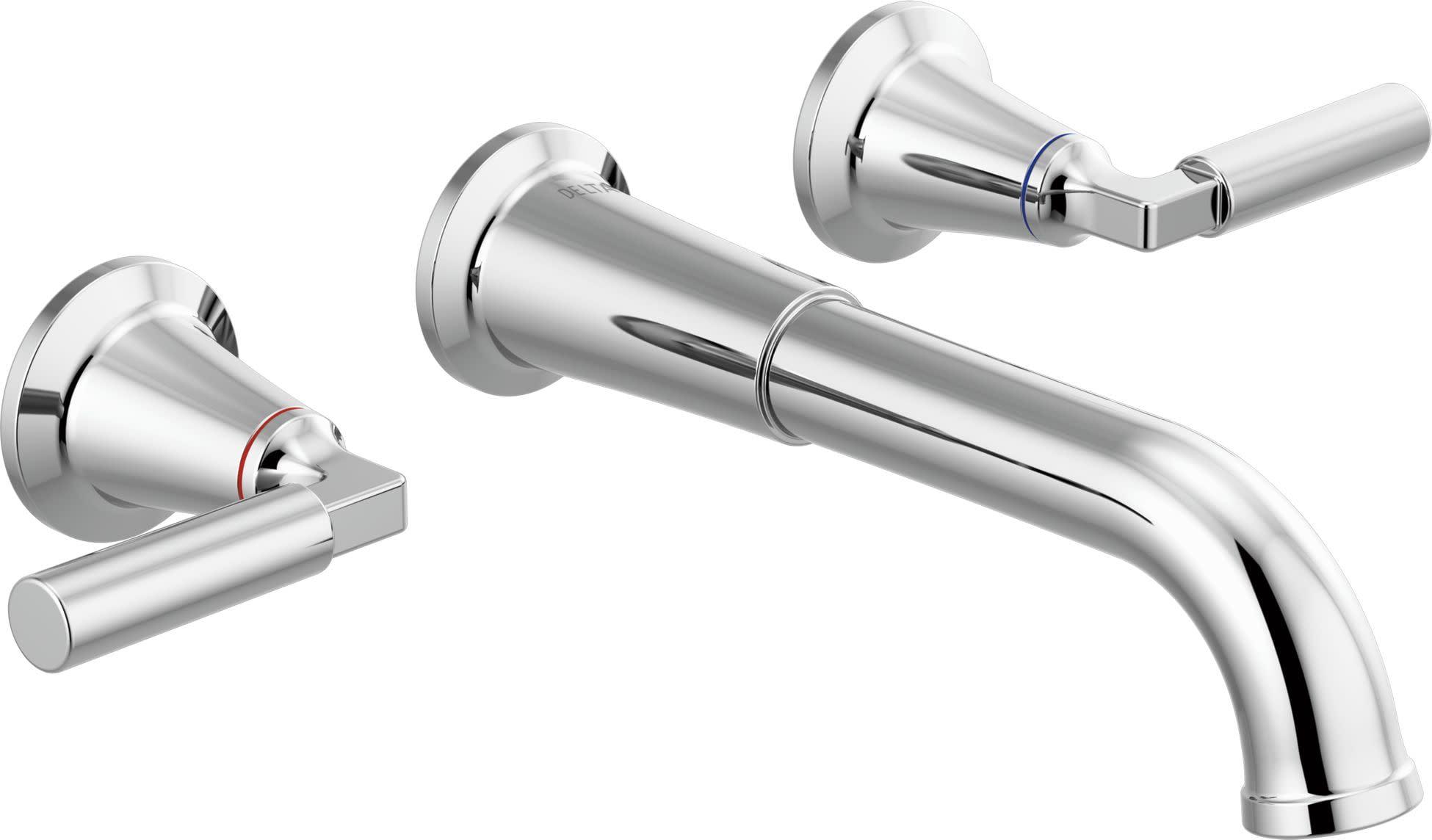 Modern Chrome Wall Mounted Widespread Bathroom Faucet