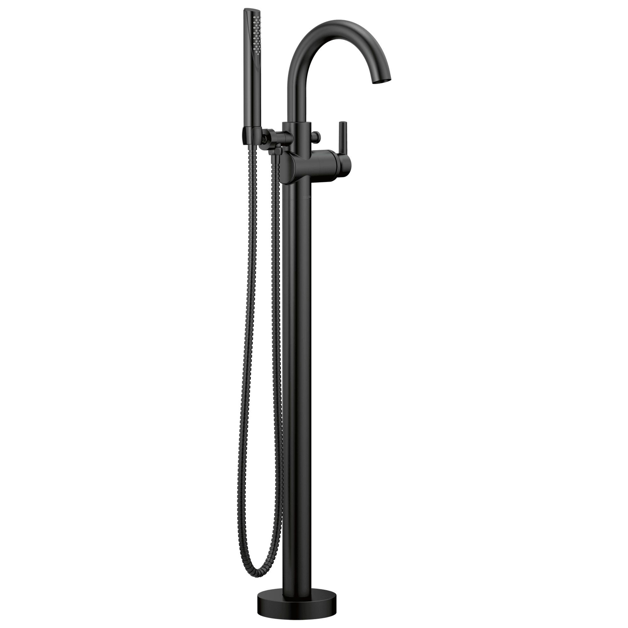 Matte Black Brass Floor Mounted Tub Filler with Handshower