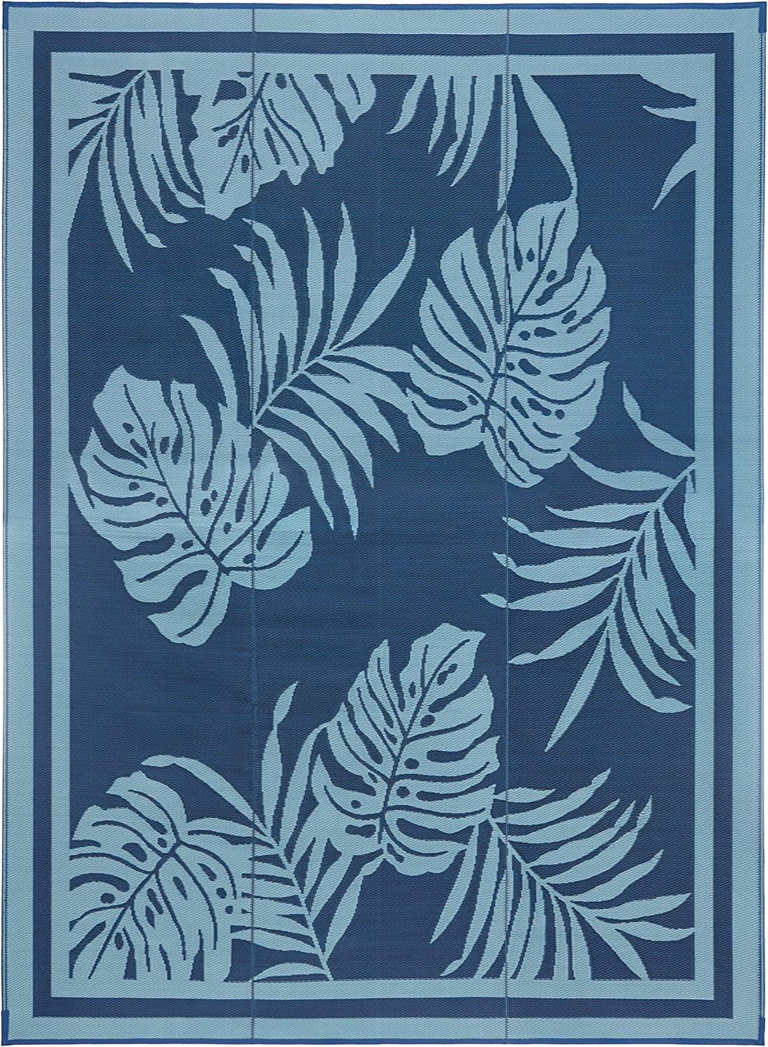 Blue Tropical Leaf Reversible 9' x 12' Outdoor Mat