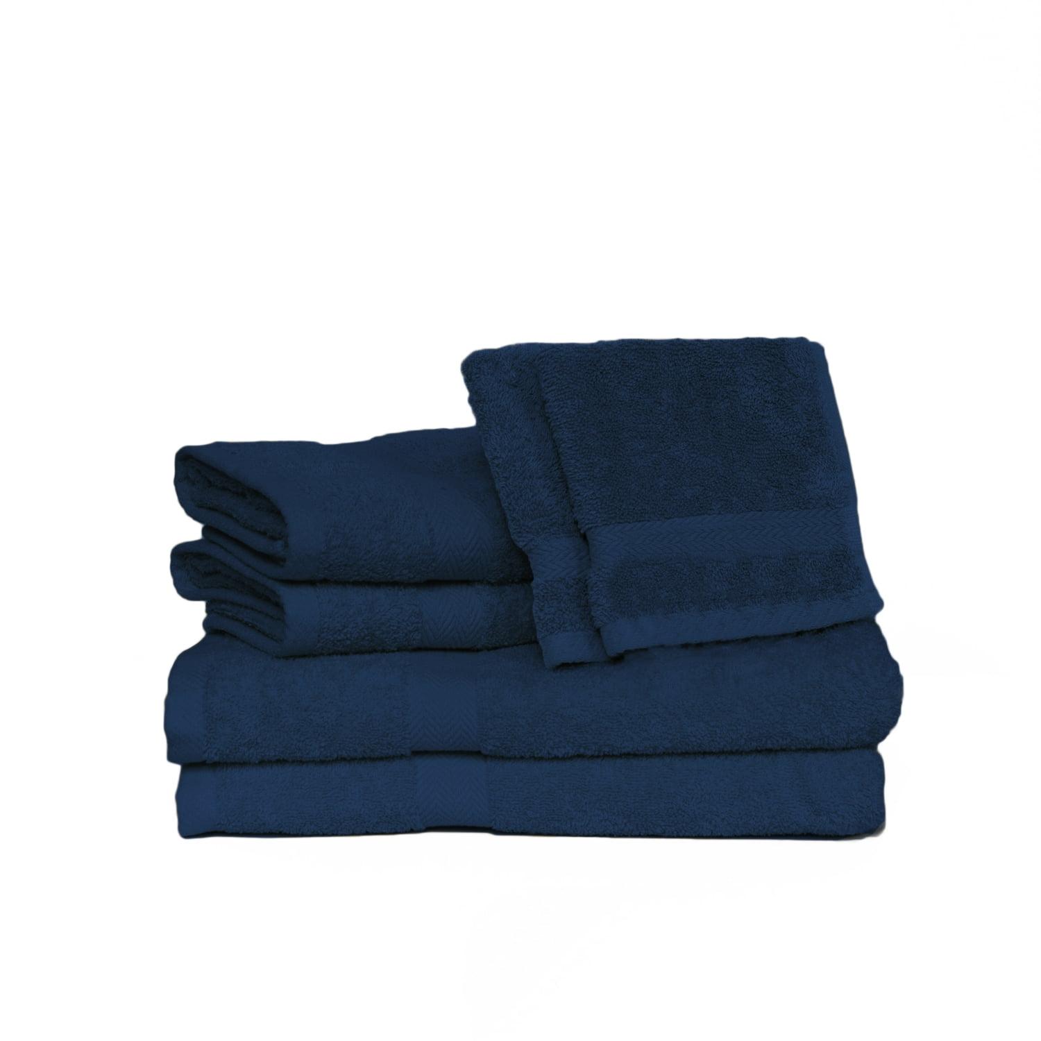 Deluxe Navy Cotton 6-Piece Towel Set with Washcloths