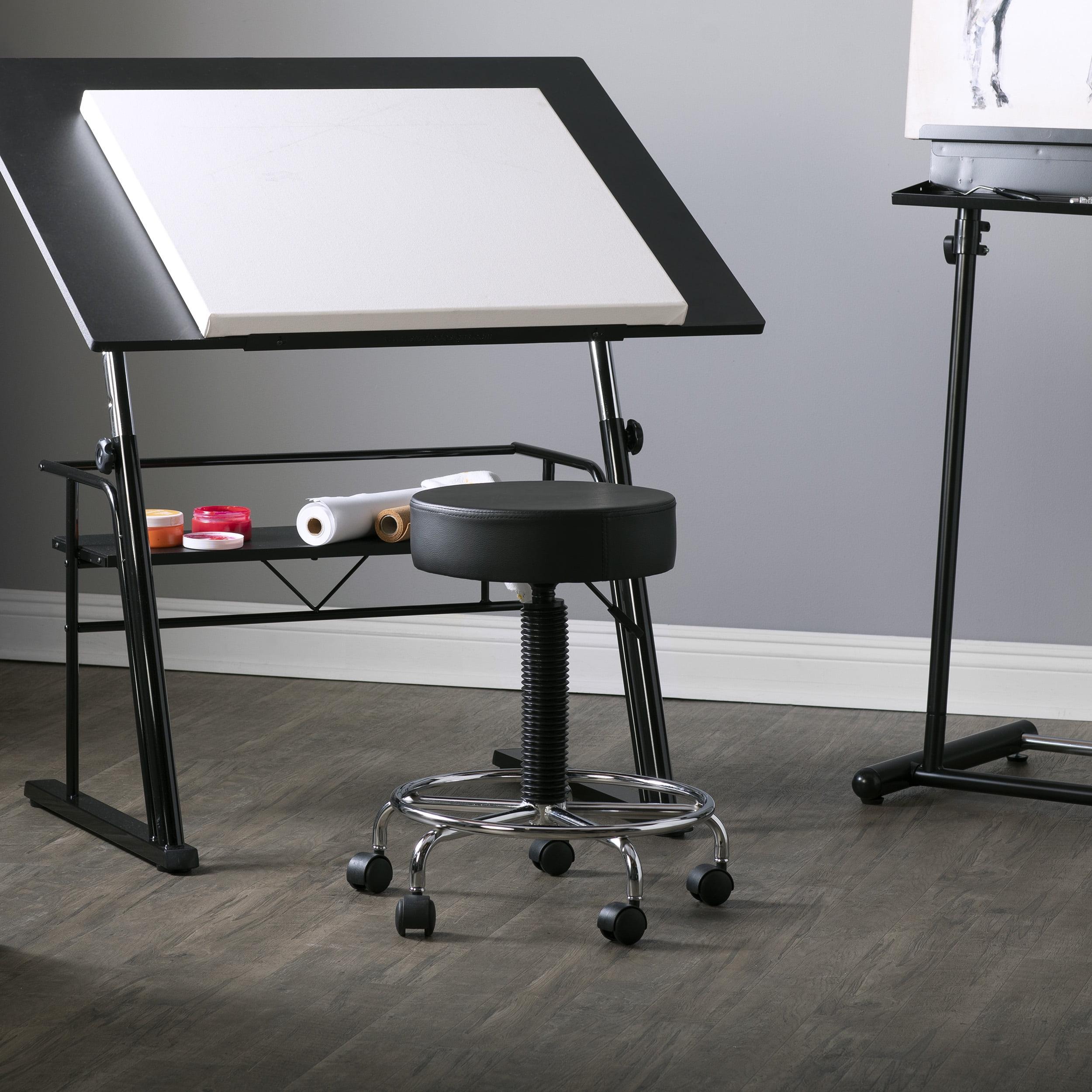 Inbox Zero Courville Adjustable Height Industrial Stool with Footring Wheels