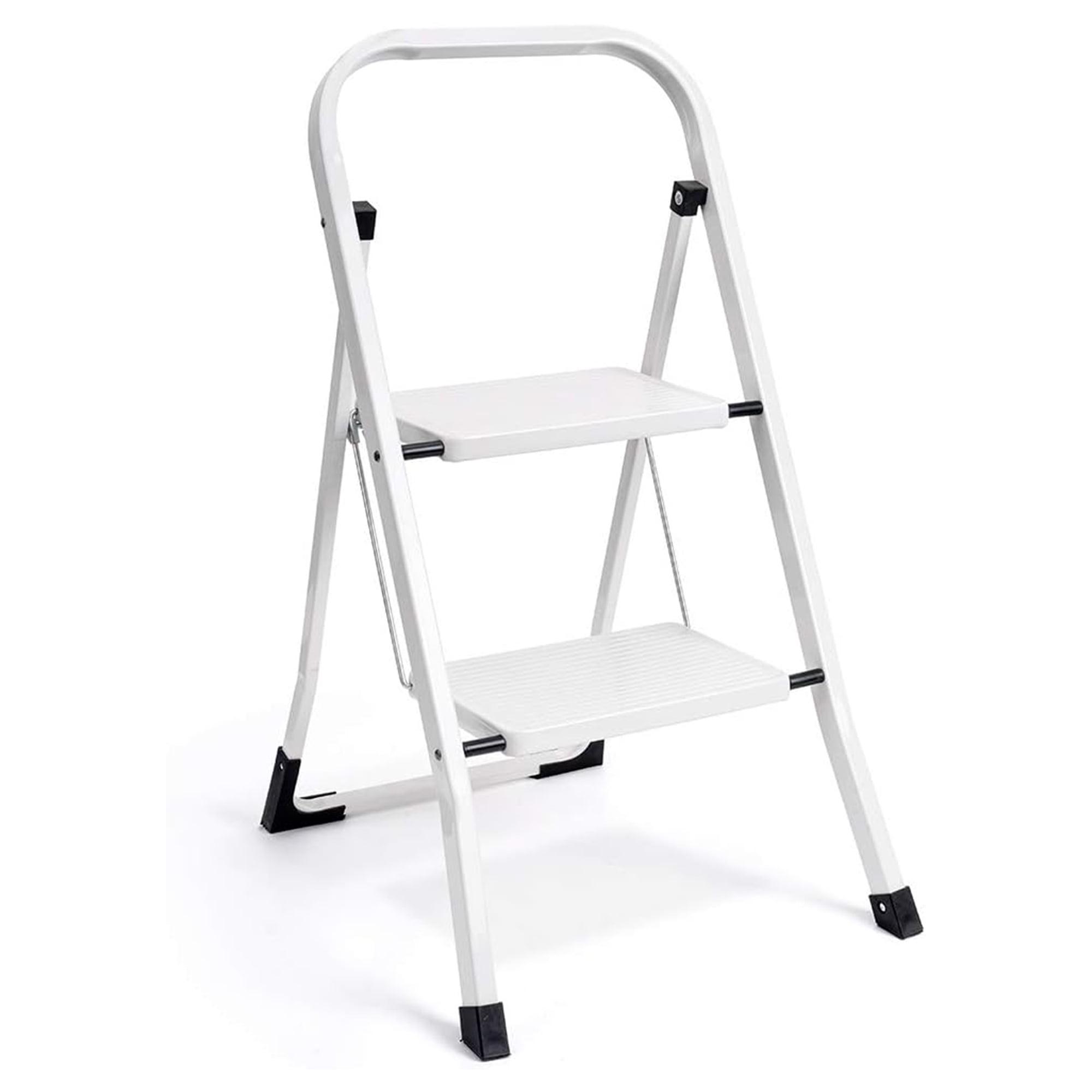 Delxo Portable Collapsible Lightweight Alloy Steel Two Step Stool Stepladder with Wide Pedestal, Hand Grip and Locking Mechanism