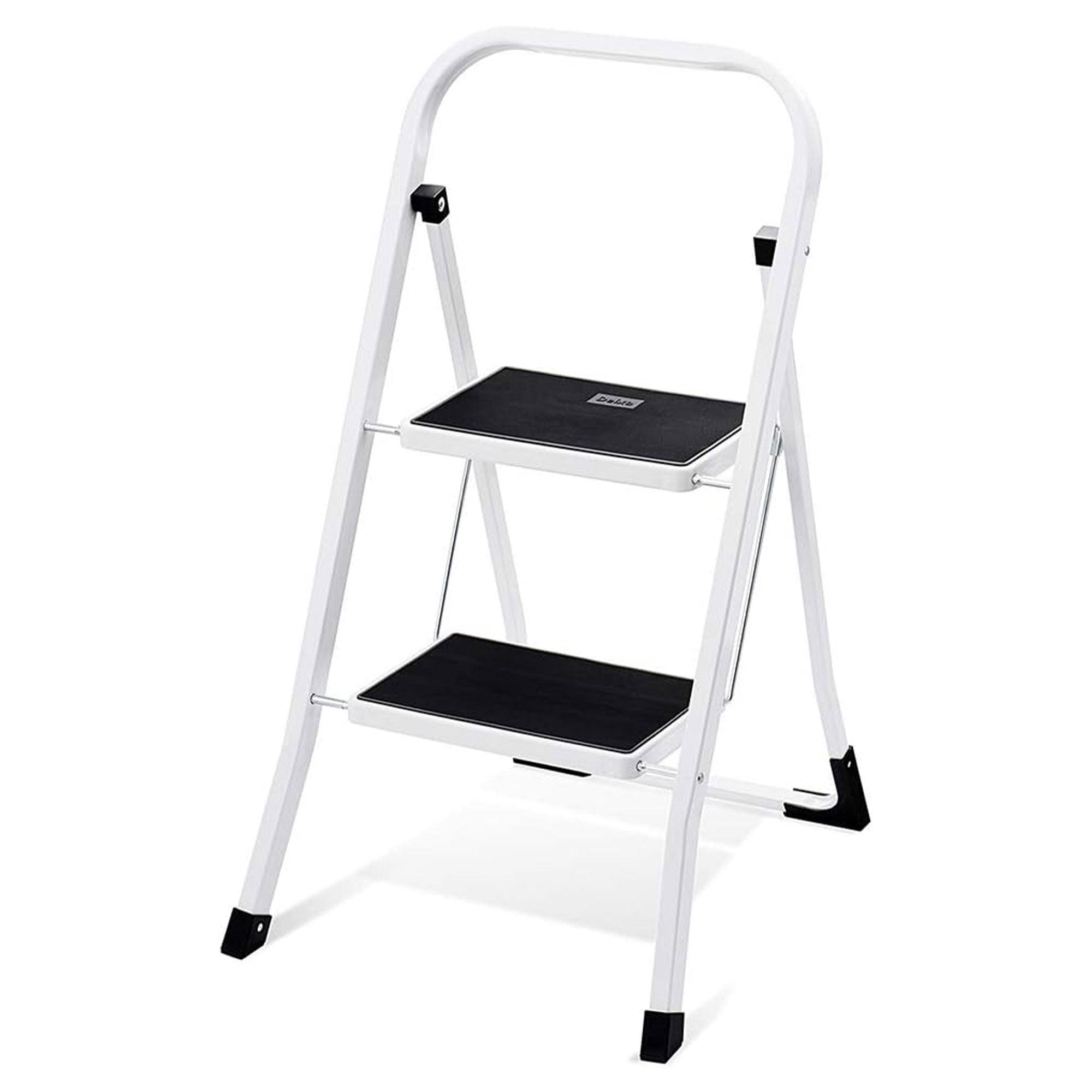 Delxo White Foldable Steel 2-Step Ladder with Hand Grip