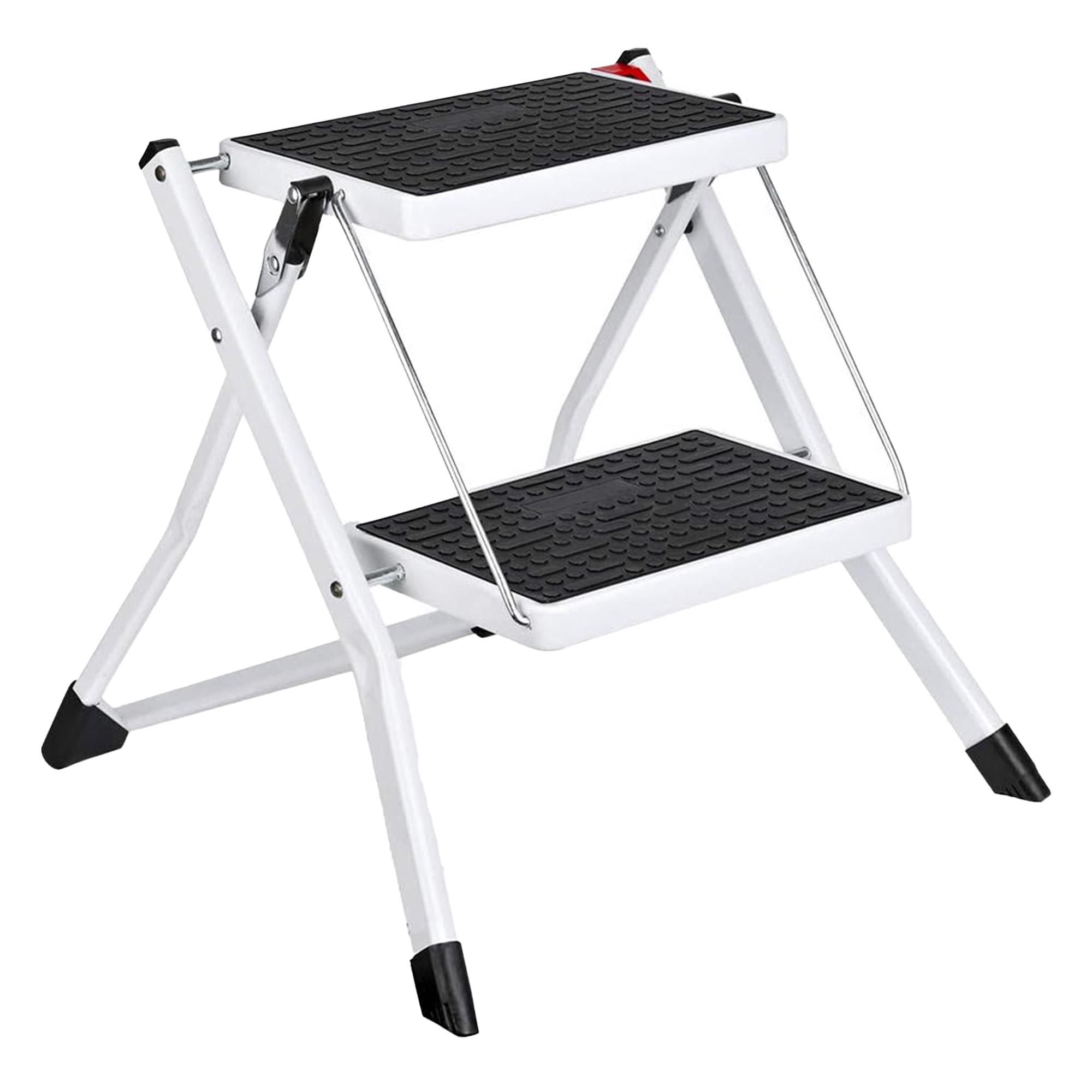 White Foldable 2-Step Steel Mini Stool Stepladder