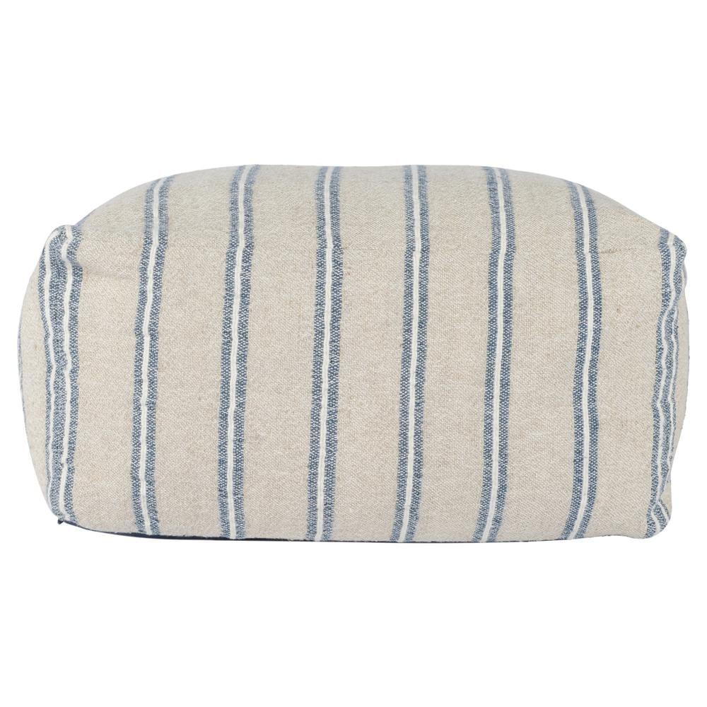 Cozy Coastal Blue-and-White Striped Linen-Cotton Pouf