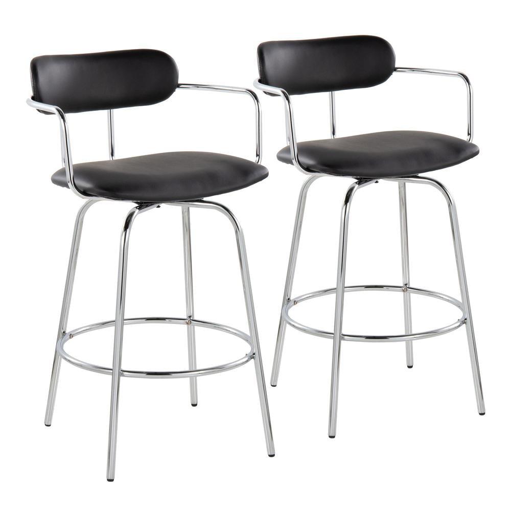 Set of 2 Demi Counter Height Barstools Chrome/Black - LumiSource: Cushioned, Swivel, Modern Design