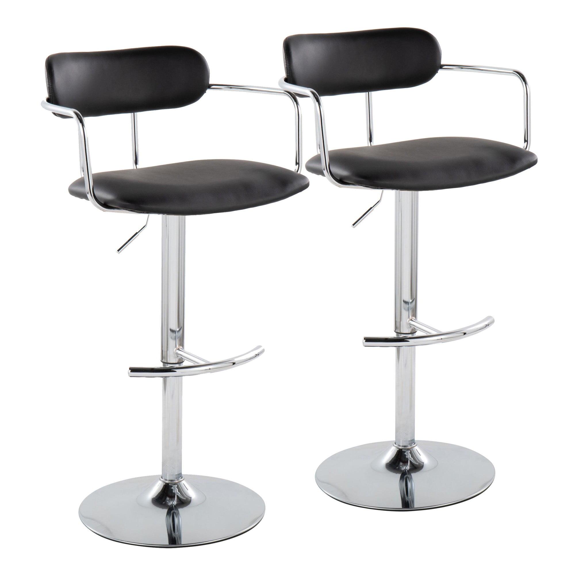 Adjustable Black Leather Swivel Bar Stool with Metal Frame