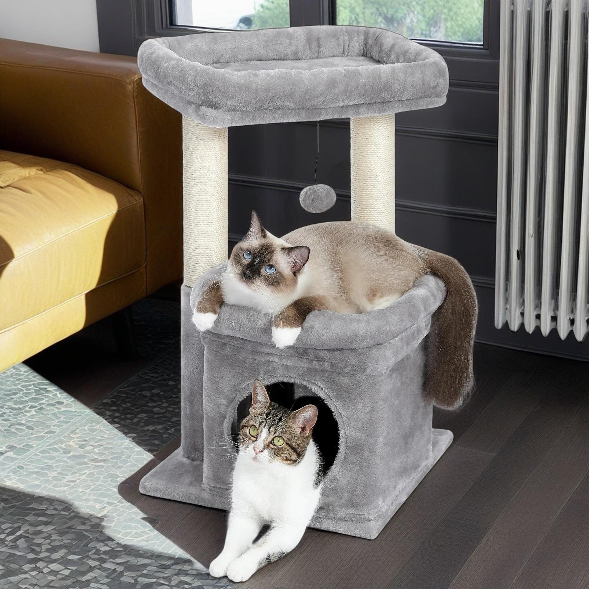 27" Cat Tree Cat Tower ,Natural Sisal Scratching Posts and Plush Pom-pom