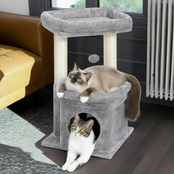 27" Cat Tree Cat Tower ,Natural Sisal Scratching Posts and Plush Pom-pom