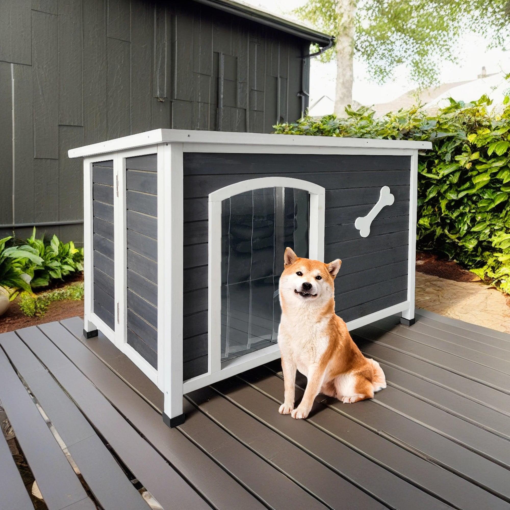 DUOSONG Large Wooden Dog House, Outdoor Waterproof Dog Cage, Windproof And Warm Dog Kennel Easy To Assemble Gray Solid Wood Pet Supplies Pens & Hutches
