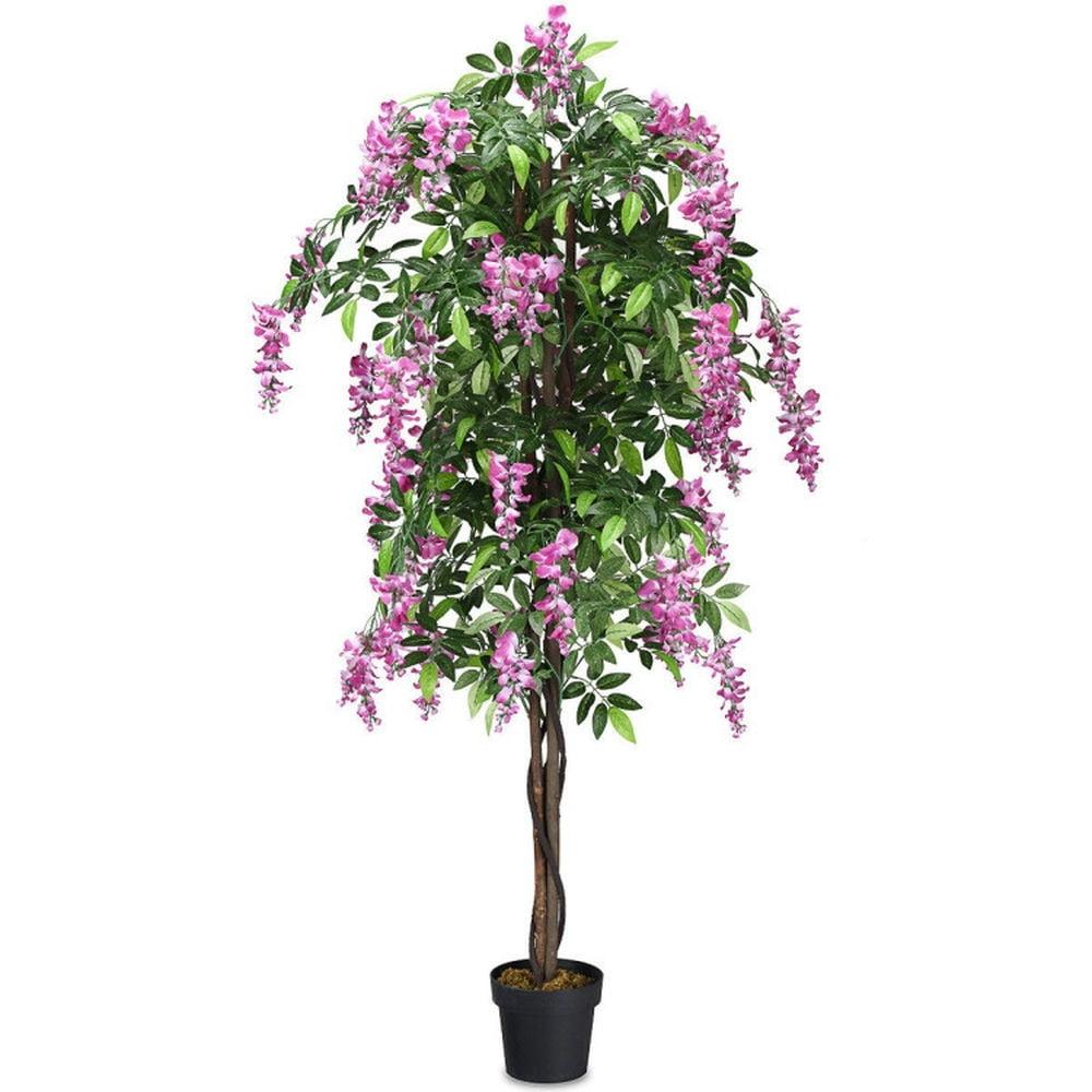 Primrue 6FT Artificial Wisteria Trees, Fake Wisteria Trees in Nursery Planters, Green Simulated Floor Plants, Indoor and Outdoor Decorations