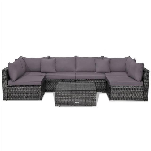 Costway 7PCS Patio Rattan Furniture Set Sectional Sofa Cushioned Garden Gray