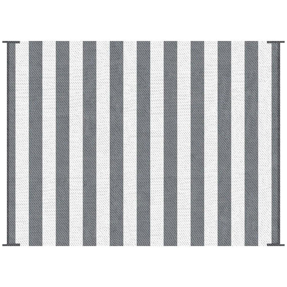 GVN Floor Rug,Indoor Door Mat,Reversible Outdoor Rug, 9'x 12' Waterproof Straw Floor Mat, Portable RV Camping Carpet, Gray & White Striped