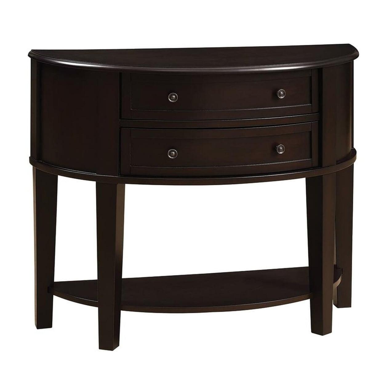 Transitional Brown Wood Demilune Console Table with Storage