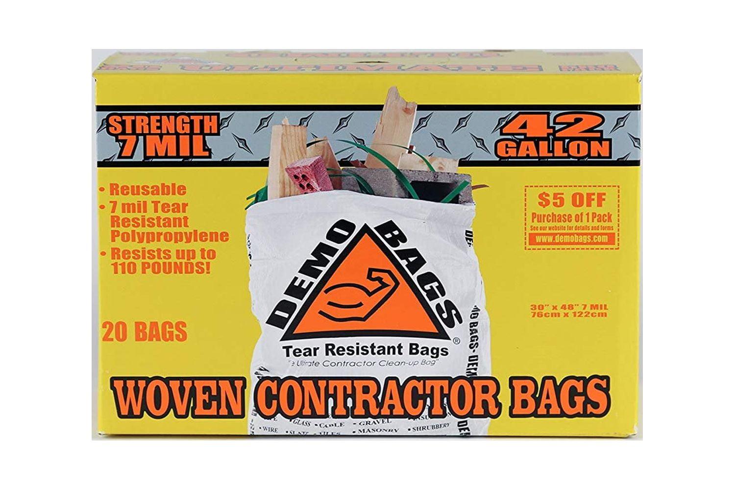 42-Gallon White Woven Polypropylene Contractor Trash Bags, Pack of 20