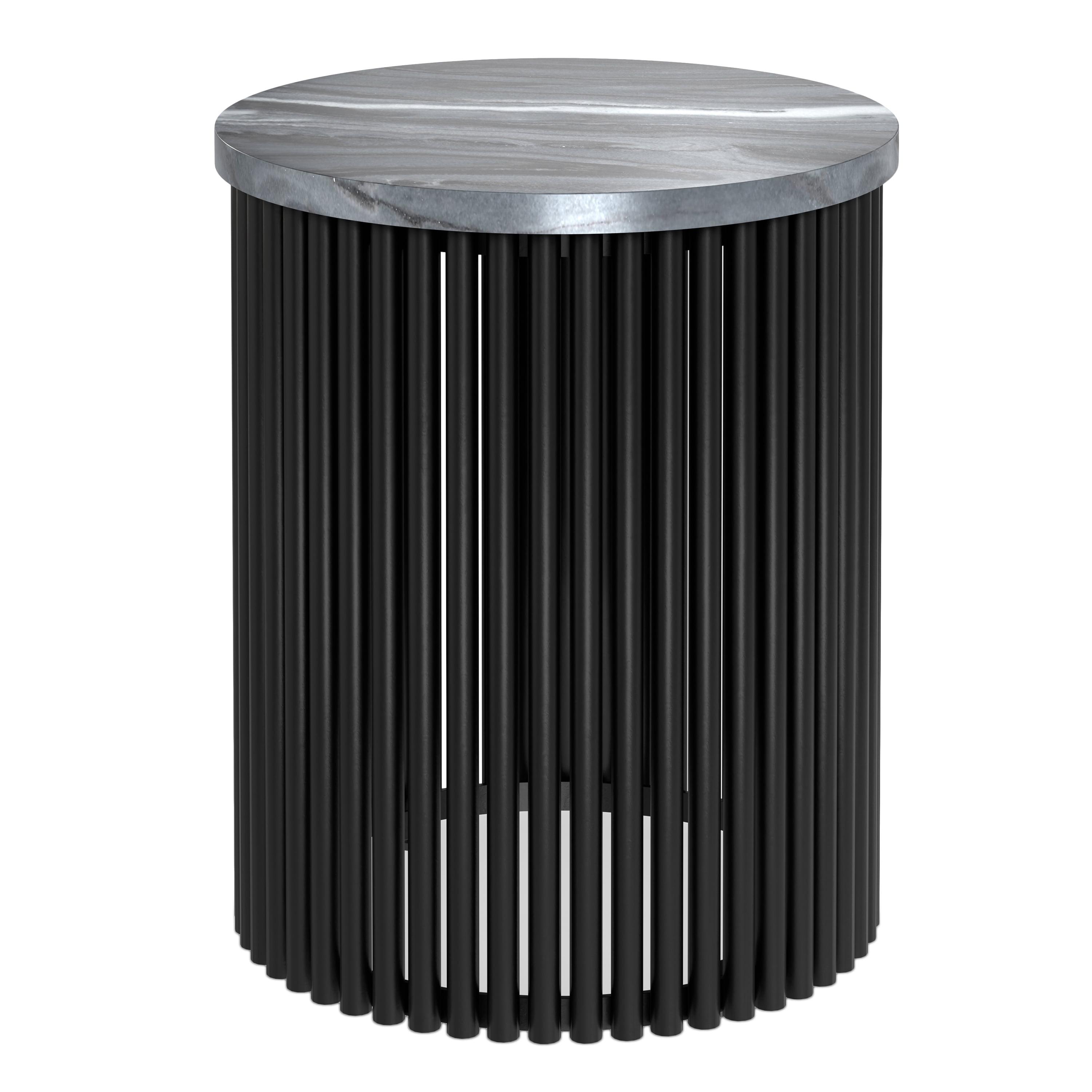 Simpli Home Demy 18"W Genuine Marble Industrial End Table with Slatted Metal Base, Assembled