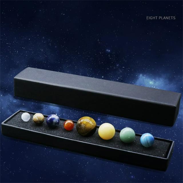 Dengmore Solar System 8 Planets Natural Gemstones Sphere with Gift Box Desk Ornaments Home Decorations