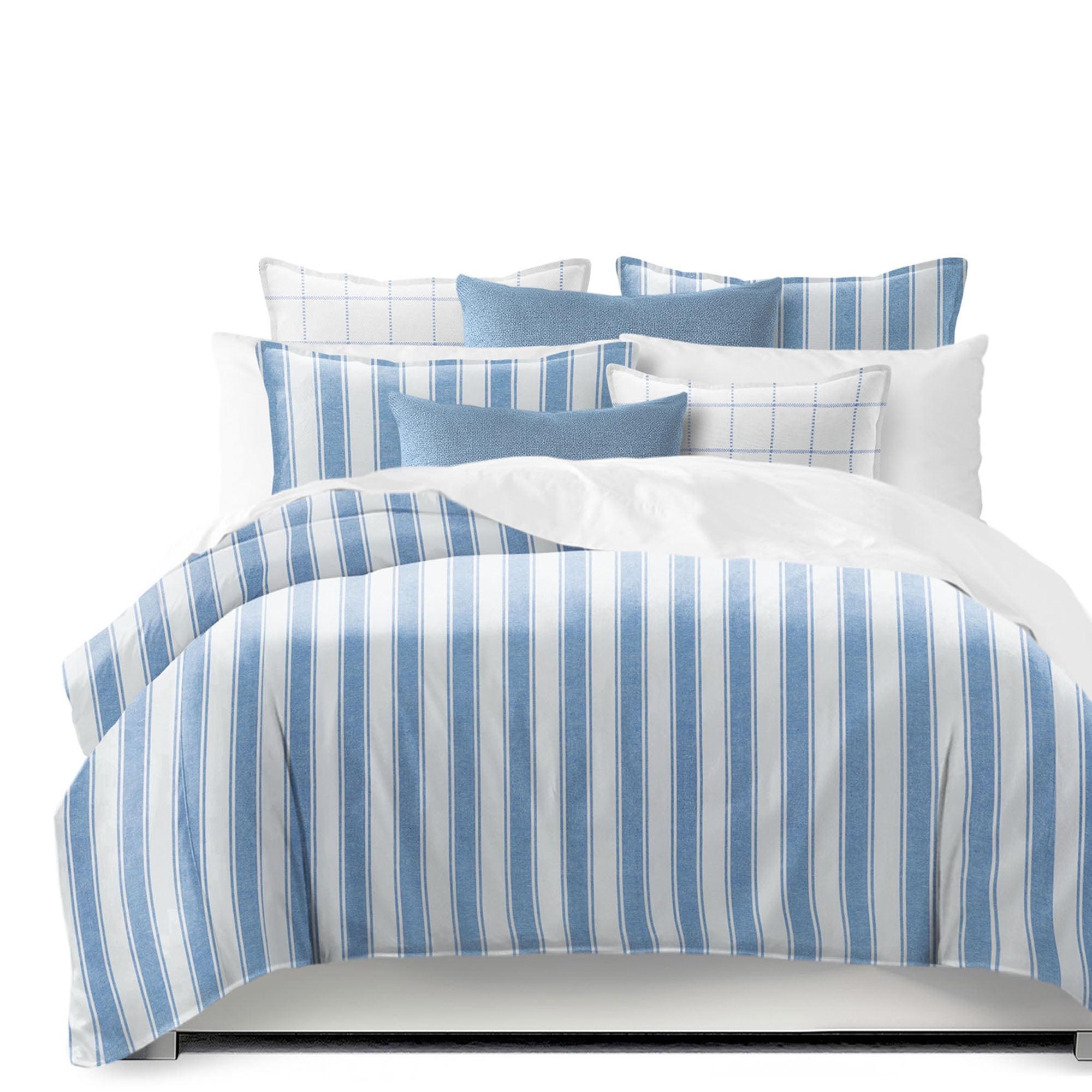 King Blue and Ivory Cotton Striped Comforter Set