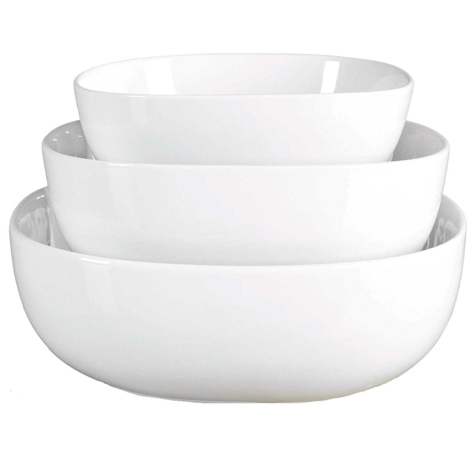 White Ceramic Microwave Safe Serving Bowl Set, 3 Piece