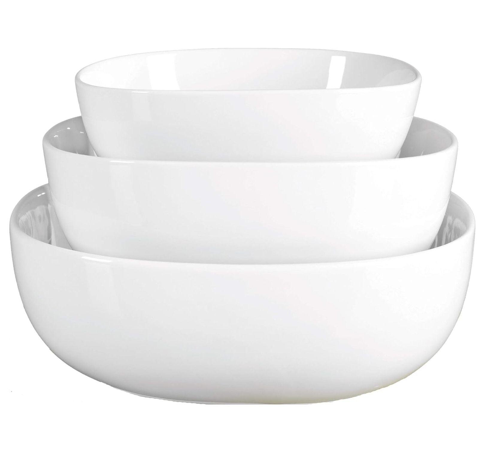 White Ceramic Microwave Safe Serving Bowl Set, 3 Piece