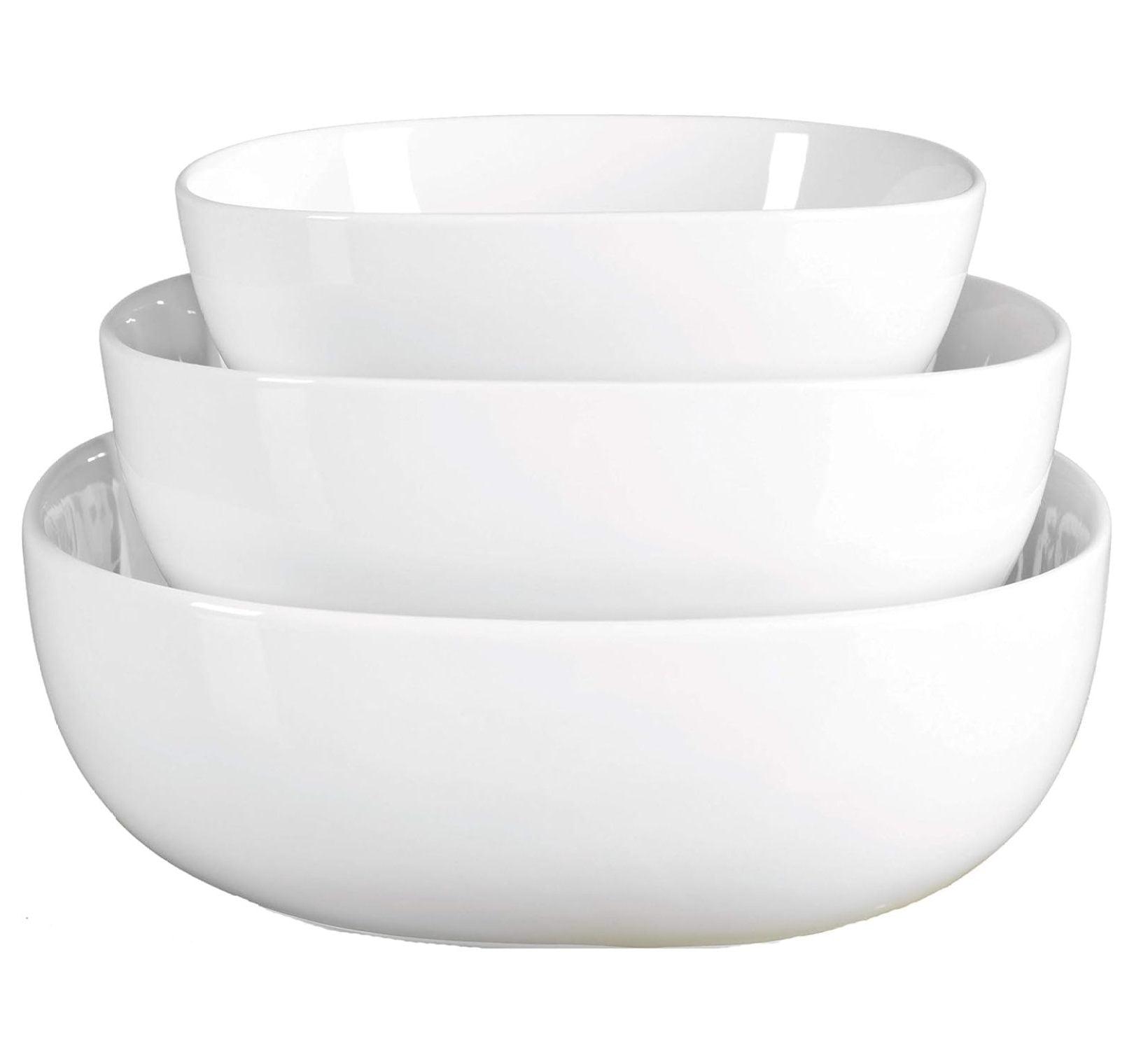 White Ceramic Microwave Safe Serving Bowl Set, 3 Piece