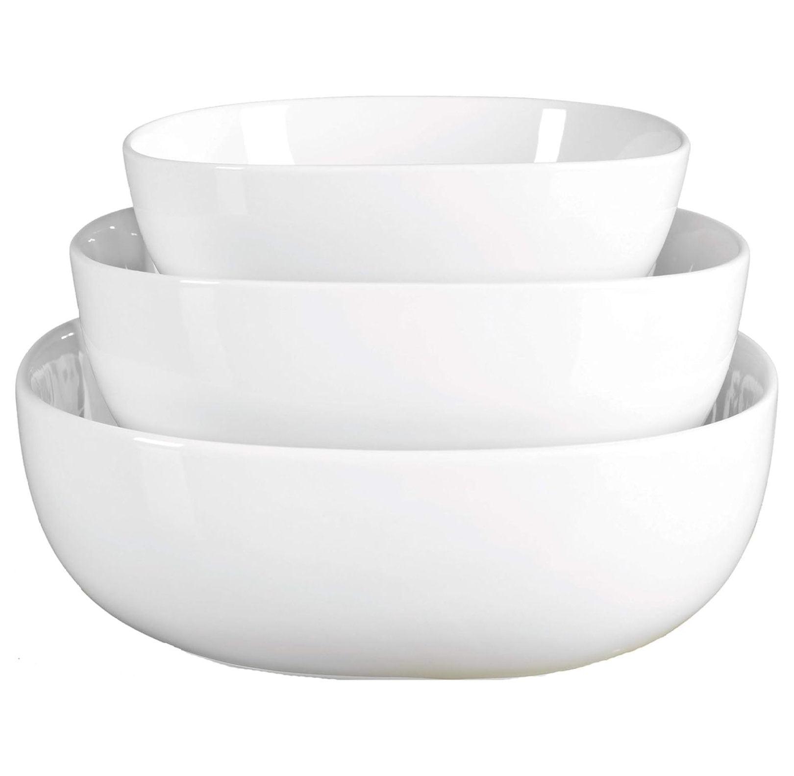 White Ceramic Microwave Safe Serving Bowl Set, 3 Piece