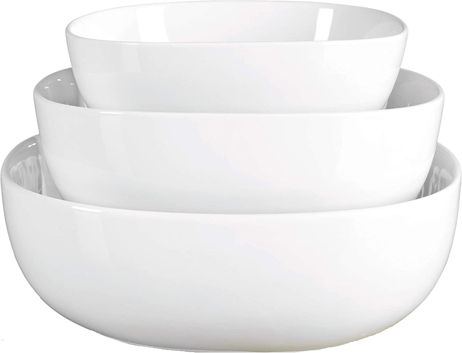 White Ceramic Microwave Safe Serving Bowl Set, 3 Piece