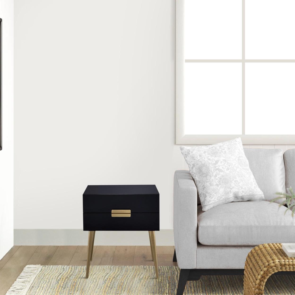 Denvor Black and Gold Wood Metal End Table with Storage