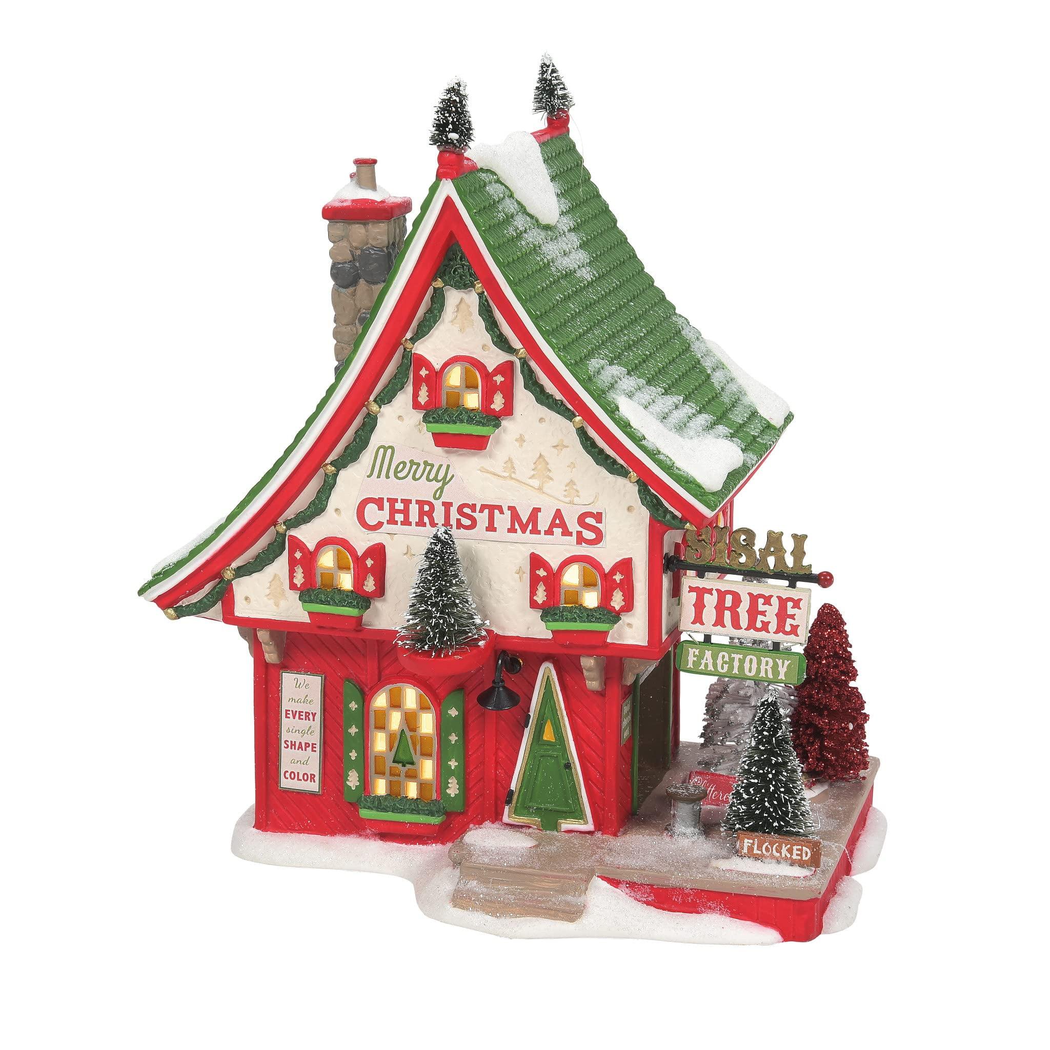 Department 56 House 7.75 In North Pole Sisal Tree Factory Merry Christmas Village Buildings