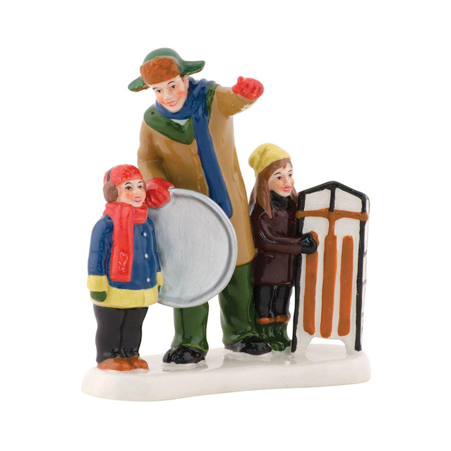 Multicolored Ceramic Christmas Vacation Sledding Scene Figurine